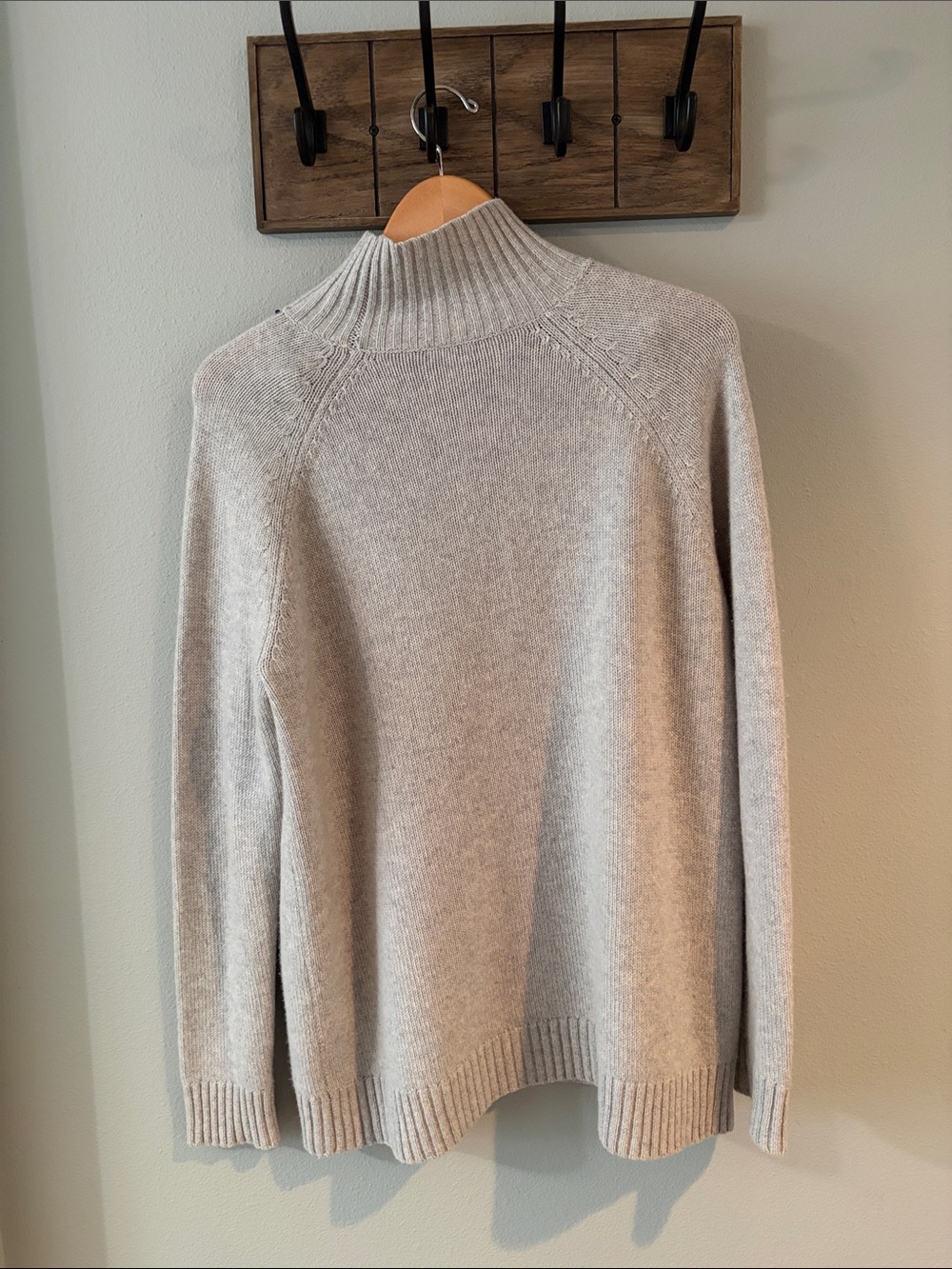 Garnet Hill Cable Detail Cashmere Mock Neck Sweater Tunic - Light Gray M - Picture 3 of 6
